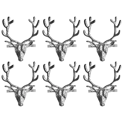 Image of Harvey &amp; Mason Set of 6 Stag Head Napkin Rings Silver Christmas Tableware Decoration Festive Xmas Party