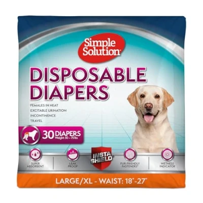Image of Simple Solution True Fit Disposable Dog Diapers for Female Dogs Super Absorbent with Wetness Indicator 30 Count, White, L/XL