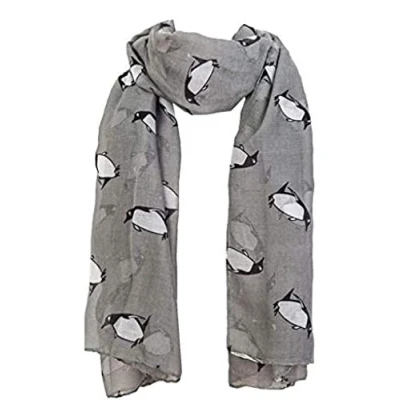 Image of World of Shawls Penguin Print Fashion Scarf Wrap Shawl Maxi Sarong (Grey)