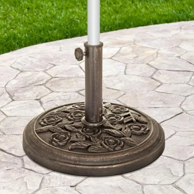 Image of Garden Mile Rattan Effect Parasol Umbrella Base Heavy Duty Weatherproof Black Resin Stand for Patio, Garden, Outdoor,Outdoor Furniture Umbrella, Canopy, Gazebo
