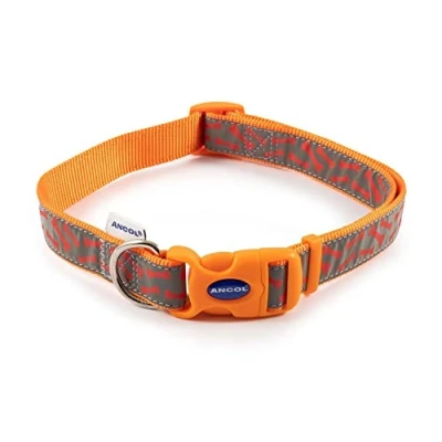 Image of Ancol Patterned Collection Reflective Bone Collar size 5 9 to fit neck circumference 45 70 cm, Orange