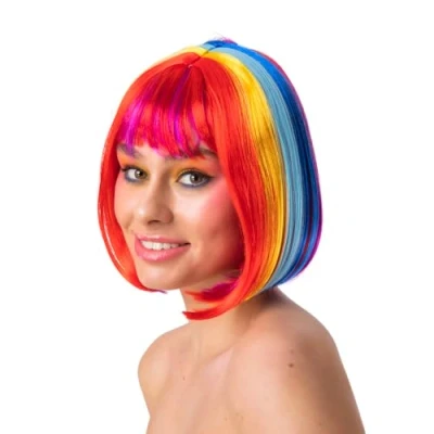 Image of Wicked Costumes Adult Ladies Rainbow Multicoloured Short Bob Wig