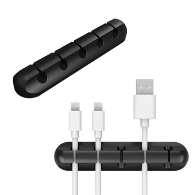Image of Cable Organiser Clips Pack, Silicone Self Adhesive Cord Holder for Desk Management, USB Keyboard Mouse Charger Wire Home, Office, Car (5 Slot Pack of 3)