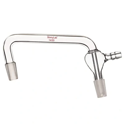Image of stonylab Glass Vacuum Distilling Adapter, Borosilicate Distillation Adapter 75 Degree and 105 Bent with 14/20 ST Inner Joints Serrated Tubulation, 100 mm Length
