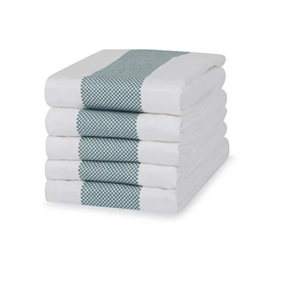 Image of 100% Cotton Tea Towel Teal Mini Chequered Pattern, Pack of 5 Kitchen Set Absorbent, Strong, Quick Dry &amp; Machine Washable for Home Decor Bathroom Accessories