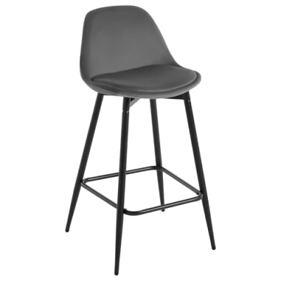 Image of Klihome Bar Stool Set of 1, Breakfast Stool, Kitchen with Back, Cushioned Velvet Seat and Metal Frame Footrest, Dark grey, K0005BH 1 UK