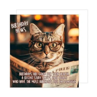 Image of Edition Seidel Premium Square Birthday Card with Envelope Greeting Happy For Him or Her Dad Mum Friend Cool Cat Animal Humor (GQ151 SW024)