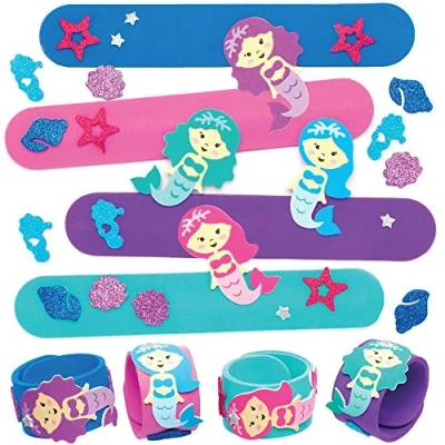 Image of Baker Ross AT713 Mermaid Snap on Bracelet Kits Pack of 4, Slap Bands For Children&#039;s Party Bag Fillers or Kids Pocket Money Toys