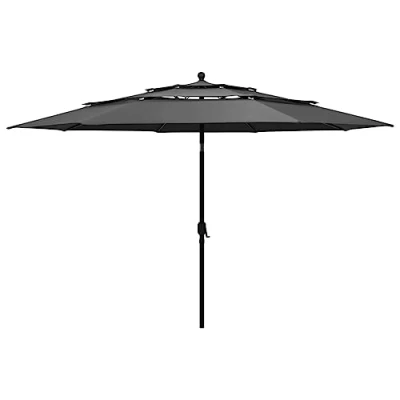 Image of vidaXL 3 Tier Aluminium Outdoor Umbrella 3.5 m Anthracite, UV Protective Parasol with Anti Fade Polyester for Patio, Terrace and Garden Use
