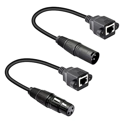 Image of GELRHONR XLR 3pin to RJ45 Female Adapter Cable,XLR Male Network Connector Extension Cable Use Cat5 Ethernet for DMX CON Controller Series 1.1Ft
