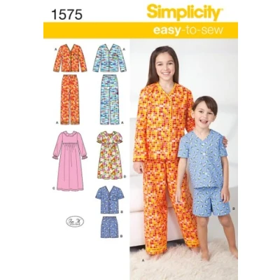 Image of Simplicity Sewing Pattern 1575: Child&#039;s, Girl&#039;s and Boy&#039;s Loungewear, Size, Paper, White, K5 (7 8 10 12 14)