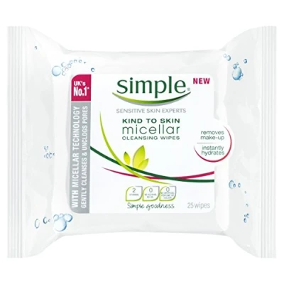 Image of Simple Kind to Skin Micellar Remove Waterproof Make up Cleansing Wipes for Sensitive 25