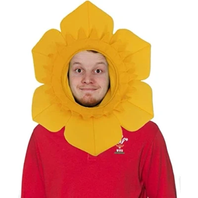 Image of WELSH DAFFODIL HAT FOOTBALL RUGBY YELLOW WITH ATTACHED HOOD WORLD CUP FANCY DRESS ACCESSORY WALES SPORT SUPPORTER