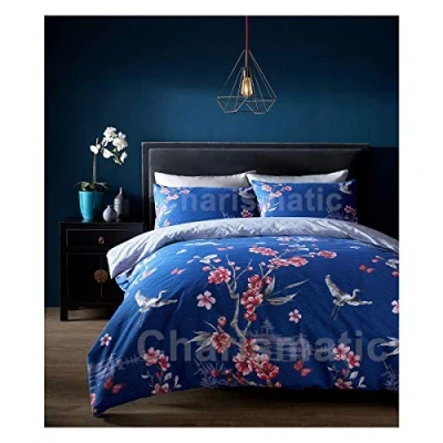 Image of GC GAVENO CAVAILIA Luxurious Akari Bed Set with Duvet Cover and Pillow Cases, Polyester Cotton, Navy, King