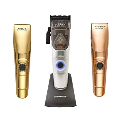 Image of GAMMA+ X Ergo Professional Cordless Hair Clipper 9V Microchipped Magnetic Motor, 3 Custom Lids in Matte Chrome, Gold, Rose Gold