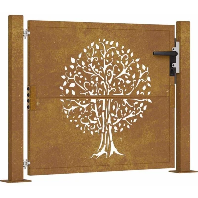 Image of vidaXL Garden Gate 105x130 cm Corten Steel Tree Design
