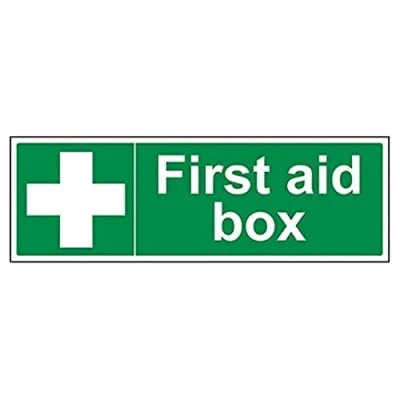 Image of V Safety 31014BJ R First Aid Box Sign Landscape 450mm x 150mm 1mm Rigid Plastic, Green