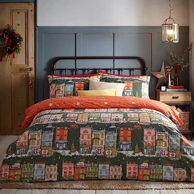 Image of furn. Christmas Spirit Festive Duvet Cover Set Green Polycotton Size Super King