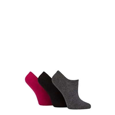 Image of Women&#039;s 3 Pair Pringle Plain and Patterned Cotton Trainer Socks Black / Grey Plum 4 8 Ladies