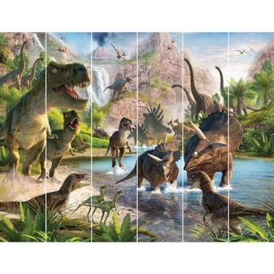 Image of Walltastic WT46795 Dinosaur Land 6 Panel Wallpaper Mural, FSC Paper, Multi, 8 feet High x 10 Wide, 1 Size