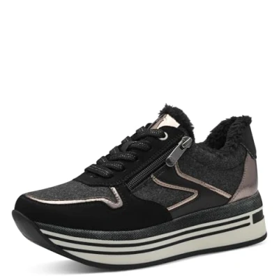 Image of MARCO TOZZI Women&#039;s Laced Trainers 2 23730 43 Sneaker, Black (Black Comb), 5 UK