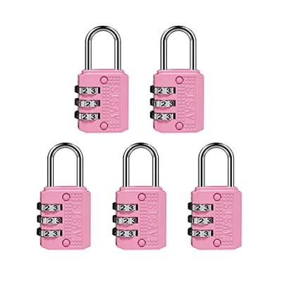 Image of SISAV 3 Digit Combination Lock,Gym Padlock,Outdoor Padlock,Suitable for School Lockers,Tool Boxes,Travel Backpack,Hasp(Pink 5pack)