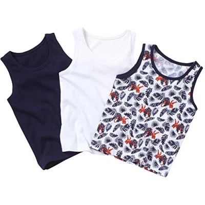 Image of Just Essentials Boys Back to School 3 Pack Cotton Vests UK Seller Tigers/Navy 5/6 Years