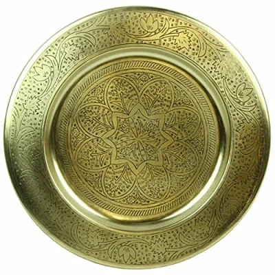 Image of Casa Moro Nermin TTB407G Moroccan Serving Tray Diameter 40 cm Round Metal in Antique Gold Look Oriental Tea Ramadan Decorative Plate Table Living Decoration