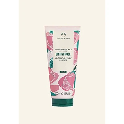 Image of THE BODY SHOP British Rose Lotion TO Milk 200ml FOR NORMAL DRY SKIN VEGAN 72HR SOFTENING MOISTURE