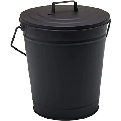 Image of Fire Vida Ash Bucket Coal Wood Carrier Holder with Lid, Metal, Black