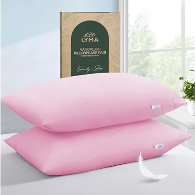 Image of LYMA Bedding Pillow Cases 2 Pack, Ultra Soft Breathable Housewife Cover, OEKO TEX Certified, Nanoplush Double Brushed Quick Dry Pillowcases, Envelope Closure Wrinkle Fade Resistant 50x75CM, Light Pink