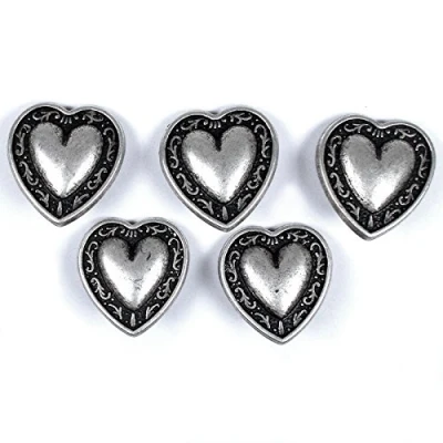 Image of Metal Heart Buttons Vine Border Antique Silver Colour Pack of 5 (12mm)
