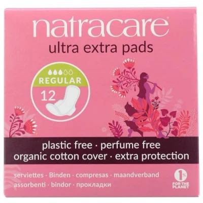 Image of Natracare Organic Cotton Ultra Extra Normal Pads with Wings 12 per pack