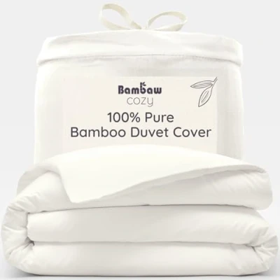 Image of Bambaw Ivory Single Duvet Covers Bamboo Linen 135x200 cm Beige Cover Bedding Hotel Sets Cool Bed Set