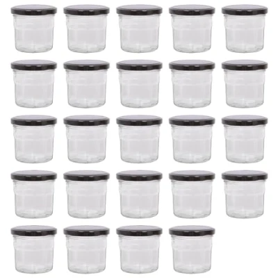 Image of Argon Tableware Glass Jam Jars with Airtight Black Lids 130ml Pack of 24 Empty Screw Top Kitchen Storage Jar for Food, Honey, Spice, Pickling, Preserving, Candle Making
