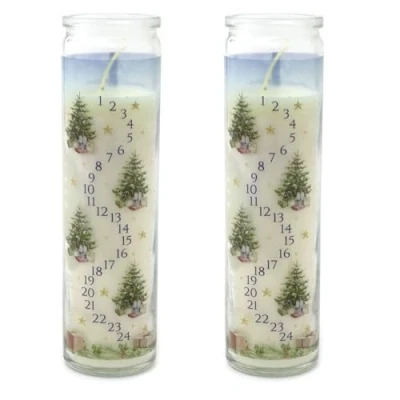 Image of Pack of 2 Cinnamon Christmas Advent Candle Pillar in Glass Jar with Numbers Tree Festive 21cm