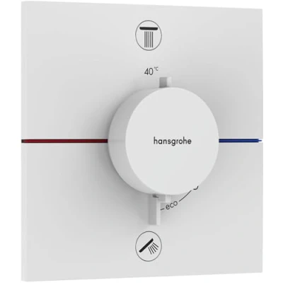 Image of hansgrohe ShowerSelect Comfort E thermostat conceiled, bathroom tap with safety stop at 40 C, square for showers and bath tubs, shower mixer 2 functions, matt white, 15578700
