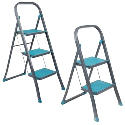 Image of Beldray COMBO 8649A Stepladder Set 2 Step &amp; 3 Folding Ladders, Anti Slip Steps and Feet, Sturdy Steel Ladder with Safety Clip, Ideal for DIY Gardening, Indoor/Outdoor Use, Easy to Store