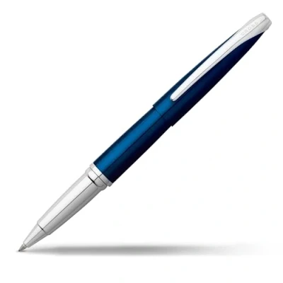 Image of CROSS ATX 885 37 Refillable Click Off Cap Metal Gel Ink Rollerball Pen, Fine Point, includes Premium Gift Box and Black Cartridge, 1 Pack, Translucent Blue Lacquer