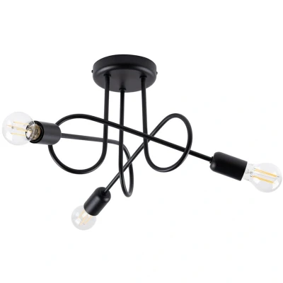Image of Loop Multi Arm Semi Flush Ceiling Lamp 3 Black