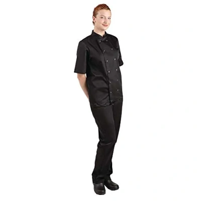 Image of Whites Chefs Clothing A439 4XL Polycotton Vegas Unisex Short Sleeve Chef Jacket, Size 4XL, Chest 152cm 157cm, Black