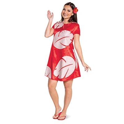 Image of Disguise 116539B Lilo Deluxe Adult Costume Stitch Sized, Red, Medium