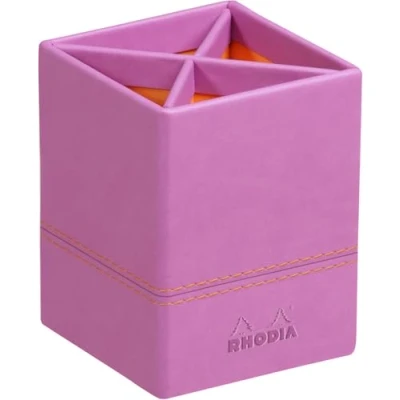 Image of RHODIA 318911C Lilac Pencil Holder 8x8x11 cm Orange Saddle Stitching Faux Leather Exterior Rhodiarama Home Office Collection Organization &amp; Design Storage