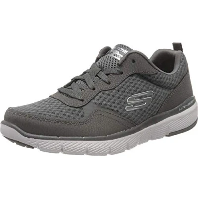 Image of Skechers Men&#039;s Flex Advantage 3.0 Trainers, Grey Charcoal Leather Mesh Trim Charcoal, 10 UK
