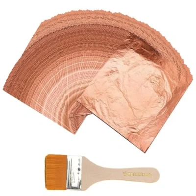 Image of Gold Leaf, 100 Sheets Rose Foil Paper for Gilding, Painting Arts Crafts Nails Furniture and Home Decor Pure Copper Leaf Imitation (14x14cm)