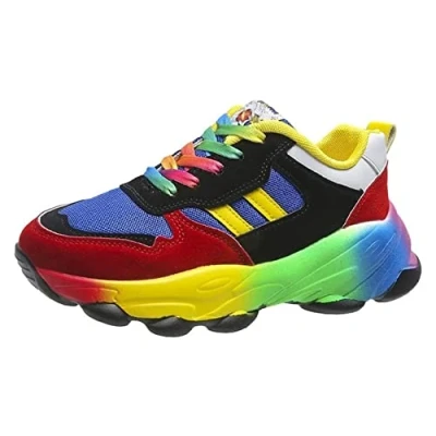 Image of Lightweight Colourful Sports Shoes Street Fashion Thick Sole Running Trainers Rainbow Shoe for Women (Color : Blue, Size 7 UK)