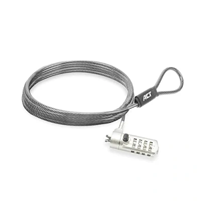 Image of ACT Laptop Lock Security Cable 2m, Password Protection 4 Digit Combination Lock, Nano Slot Notebook Swivel Head, HP, Portable Anti Theft AC9025