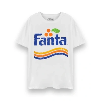 Image of Coca Cola Fanta Mens T Shirt Adults Original Logo Short Sleeve Graphic Tee in White Distressed Orange Vintage Apparel Top
