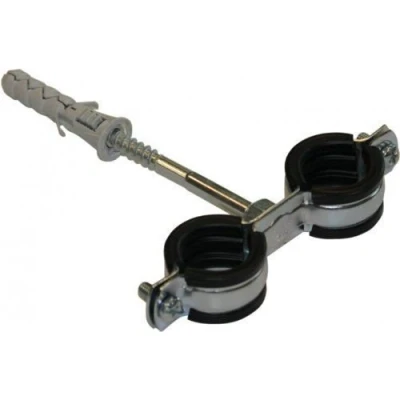 Image of Anti Vibration Double Metal Pipe Clips Clamps Rubber Lined for 15 20mm Pipes (3/8&quot; BSP)