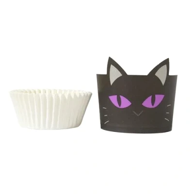 Image of PME Halloween Baking Cups with Cupcake Cases Black Cat (Set of 12)
